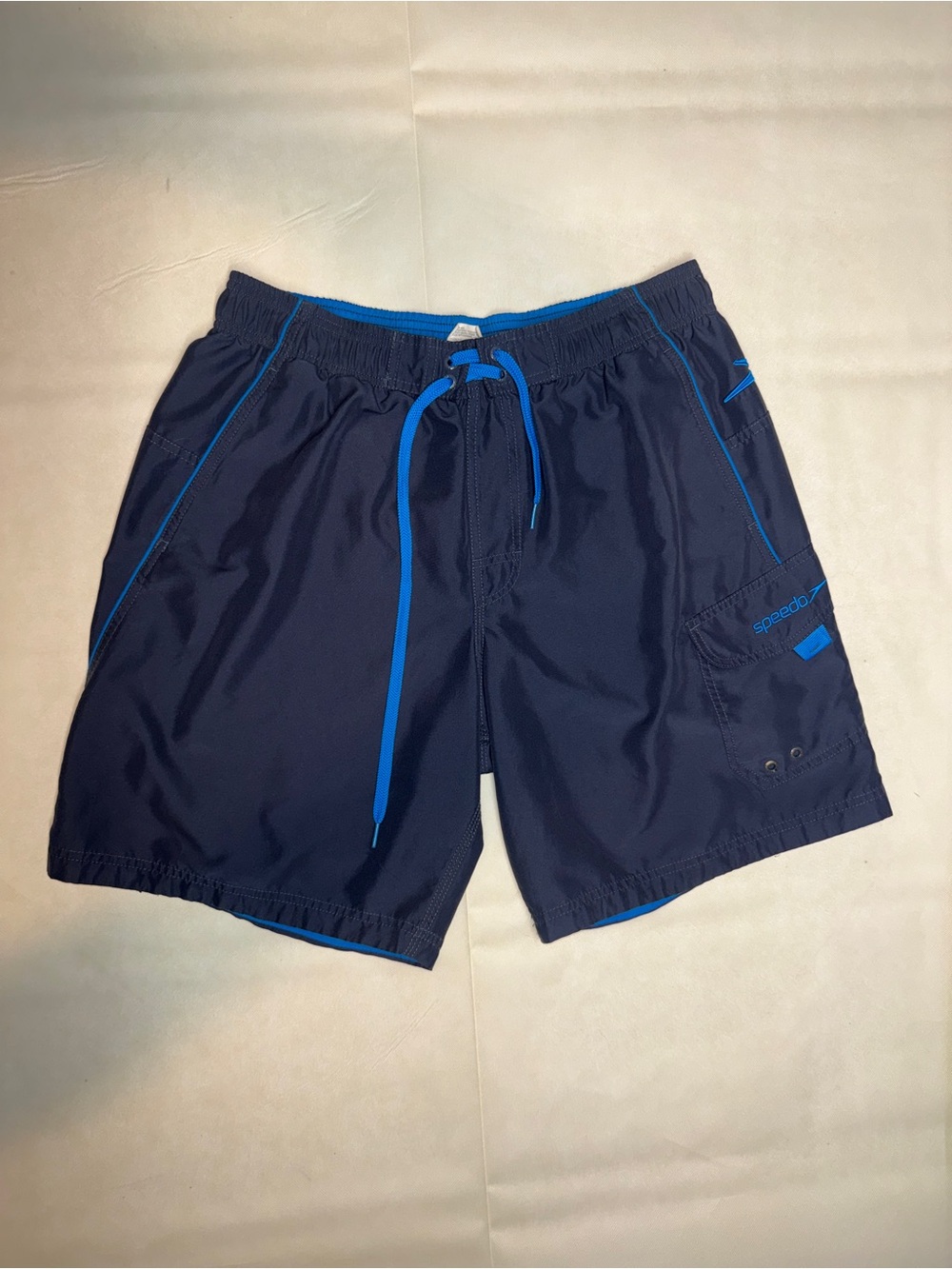Speedo Men's Navy Swim Trunks with Bright Blue Accents